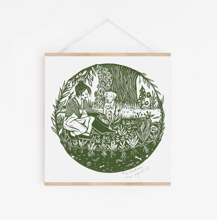 The Gardeners Lino Print 1 The Gardeners Lino Print
