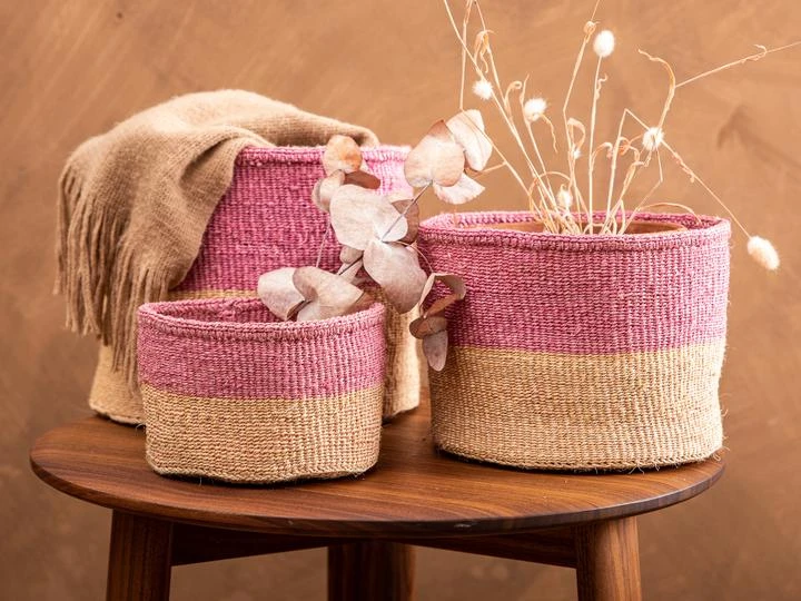 Keti Sand And Dusty Pink Block Basket 2 Keti Sand And Dusty Pink Block Basket - Image 2