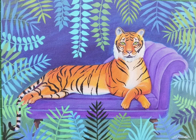 Tiger On A Chaise Longue A4 Art Print 1 Tiger On A Chaise Longue A4 Art Print