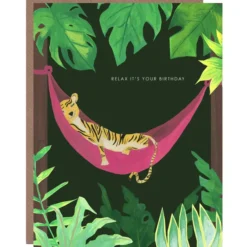 Tiger In Hammock Birthday Greetings Card