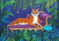 Tiger On A Chaise Longue With A Drink A4 Art Print