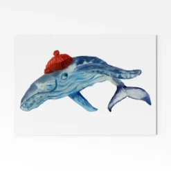 Whale In A Beanie Hat A4 Art Print