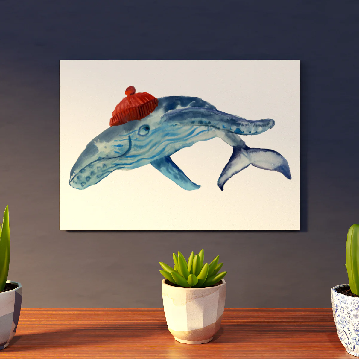 Whale In A Beanie Hat A4 Art Print 3 Whale In A Beanie Hat A4 Art Print - Image 3
