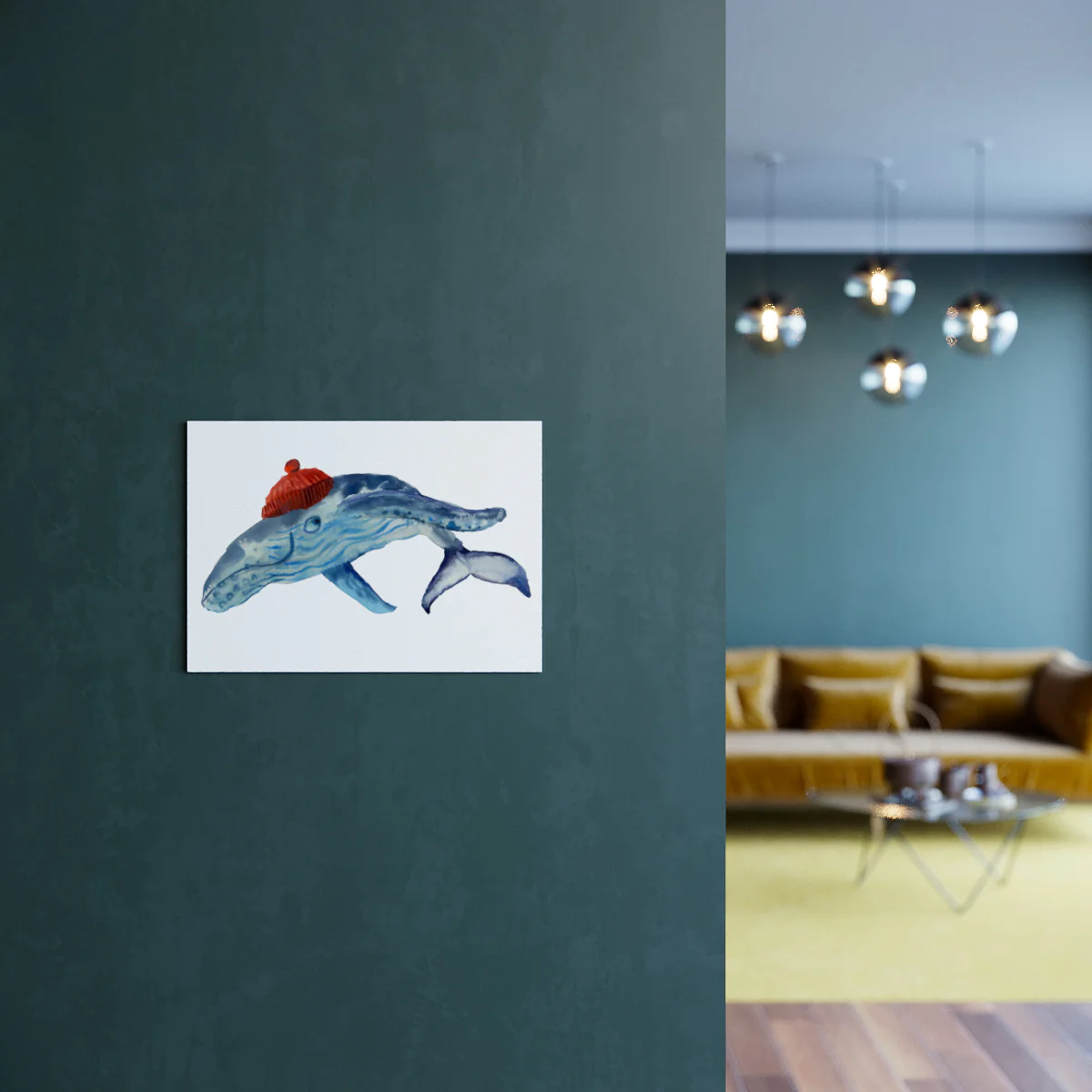 Whale In A Beanie Hat A4 Art Print 5 Whale In A Beanie Hat A4 Art Print - Image 5