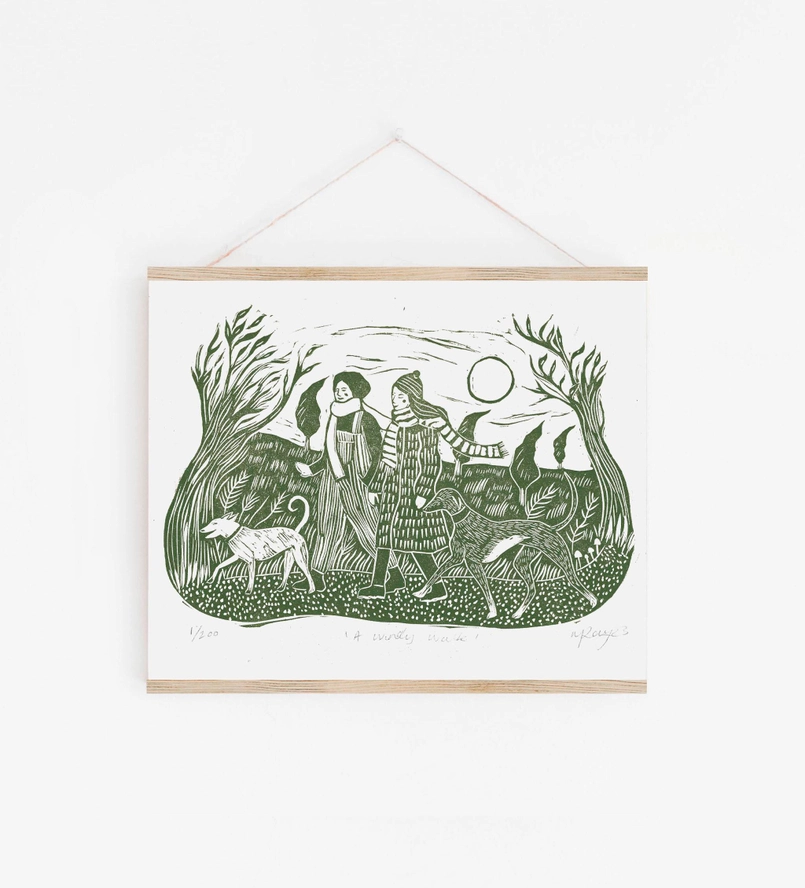 A Windy Walk Lino Print 2 A Windy Walk Lino Print - Image 2