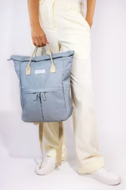 Medium Hackney Sustainable Backpack – Light Grey -Household Decoration Shop backpack medium light grey lifestyle 2 image kind bags