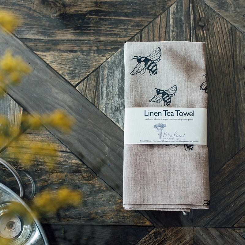 Bee Design Linen Tea Towel – Natural 1 Bee Design Linen Tea Towel – Natural