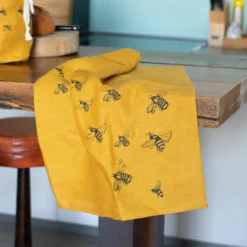 Bee Design Linen Tea Towel – Mustard