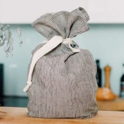 Linen Bread Bag – Blue Striped