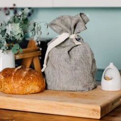 Linen Bread Bag – Blue Striped -Household Decoration Shop bread bag blue stripe helen round3