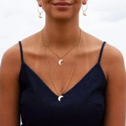 Crescent Charm Small Hoop Earrings -Household Decoration Shop crescent charm necklace and earrings lifestyle image aarven