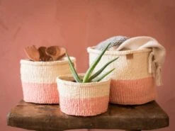 Jioni Dusky Pink & White Woven Basket 7 Jioni Dusky Pink & White Woven Basket -Household Decoration Shop dusky pink block basket the basket room lifestyle shot