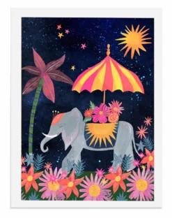 Elephant In Midnight Bloom A3 Art Print