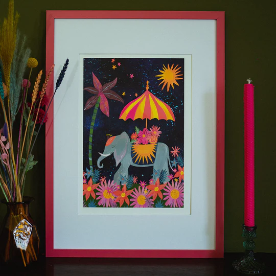Elephant In Midnight Bloom A3 Art Print 2 Elephant In Midnight Bloom A3 Art Print - Image 2