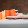Handmade Espresso Mug – Tangerine Sgraffito Stripe