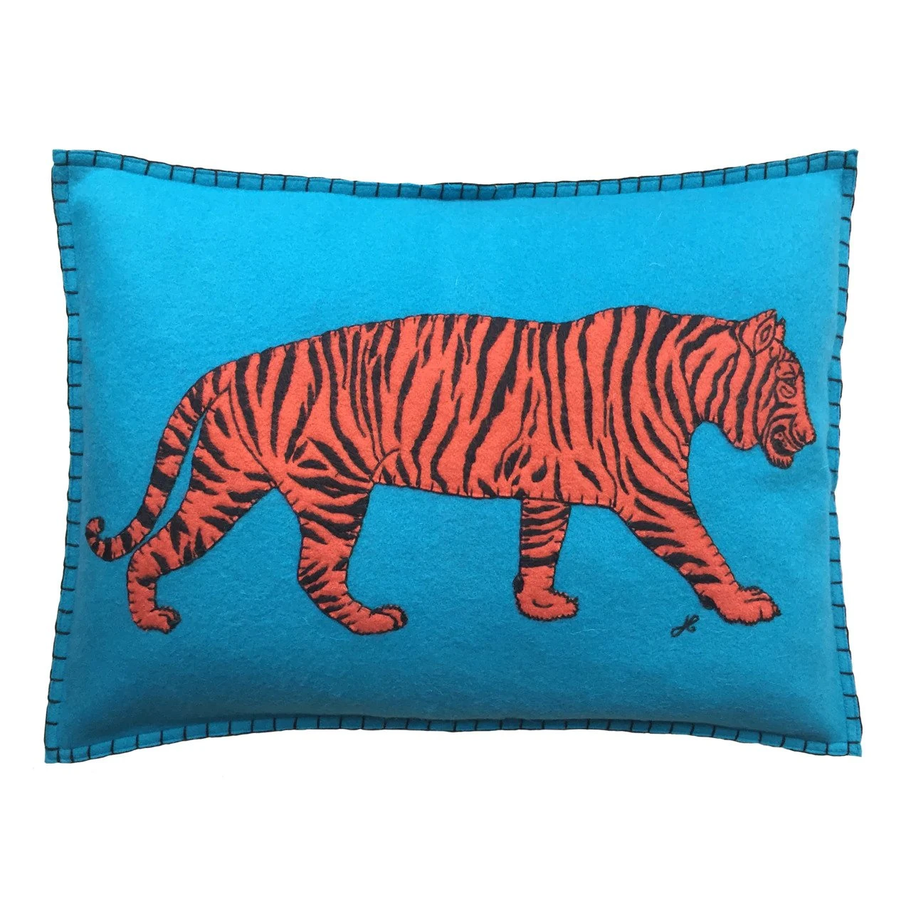 Blue Felt Woollen Tiger Cushion 1 Blue Felt Woollen Tiger Cushion