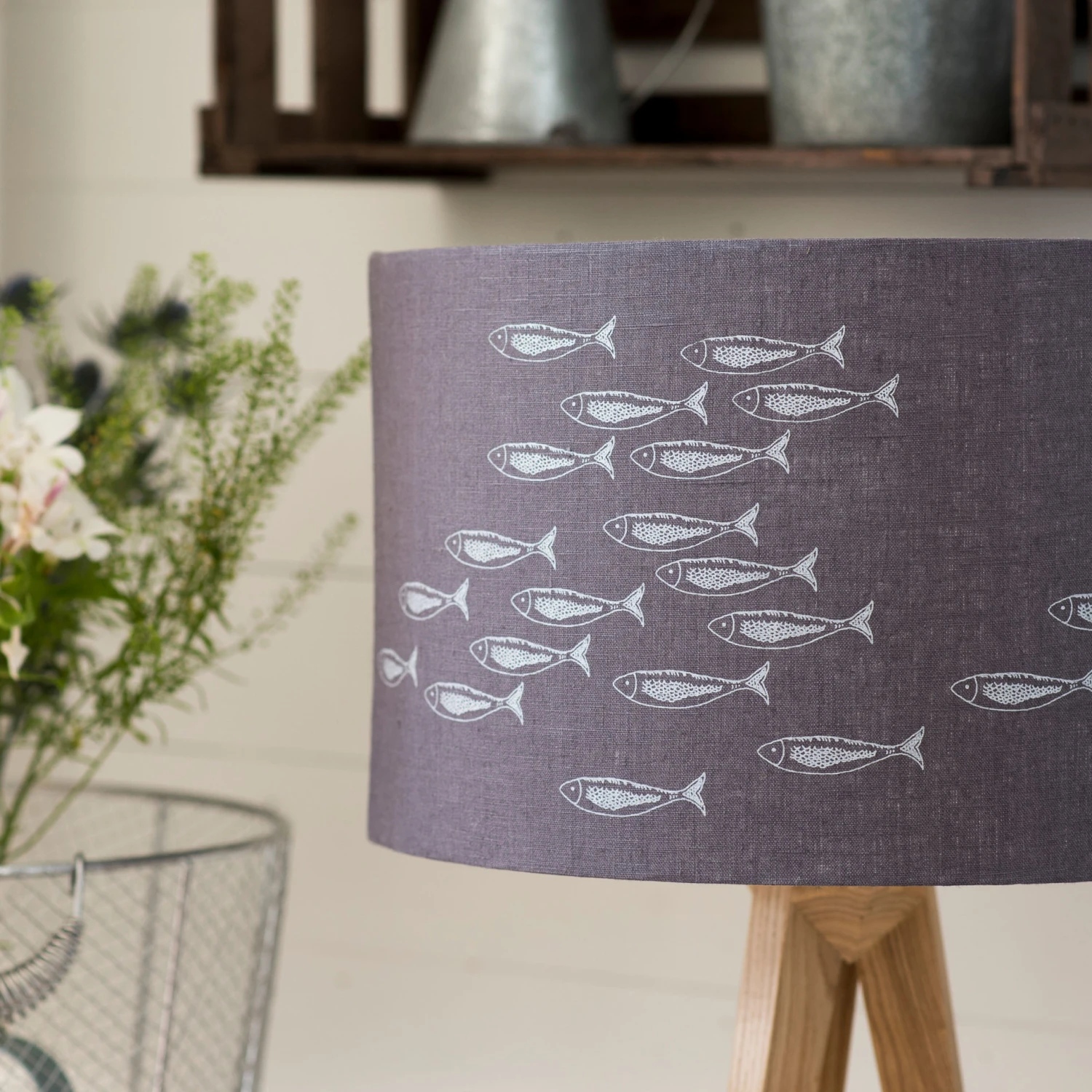 Fish Design Linen Lampshade – Slate Grey – 20cm Diameter 1 Fish Design Linen Lampshade – Slate Grey – 20cm Diameter
