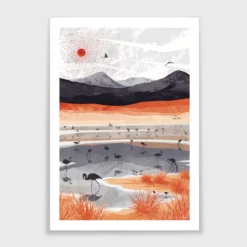 Flamingo Lake A3 Art Print