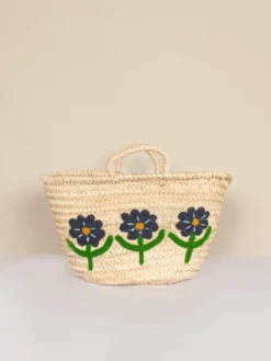 Hand Embroidered Market Basket – Daisy