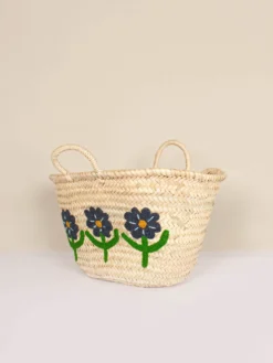 Hand Embroidered Market Basket – Daisy -Household Decoration Shop hand embroidered market basket daisy bohemia design2