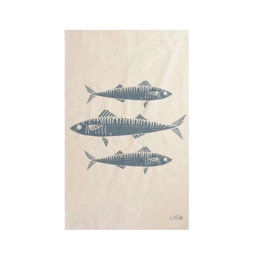 Mackerel Organic Cotton Tea Towel – Navy 1 Mackerel Organic Cotton Tea Towel – Navy