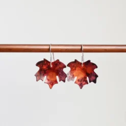 Red Copper Maple Leaf Earrings
