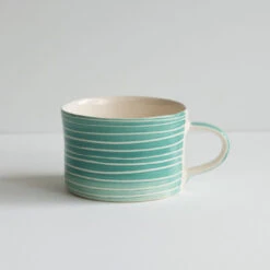 Mint Sgraffito Stripe Wide Mug