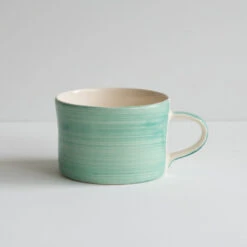 Handmade Wide Ceramic Mug – Mint Plain Wash -Household Decoration Shop mint plain wash wide mug