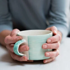 Handmade Wide Ceramic Mug – Mint Plain Wash -Household Decoration Shop mint plain wash wide mug lifestyle