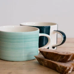 Handmade Wide Ceramic Mug – Mint Plain Wash -Household Decoration Shop mint plain wash wide mug lifestyle2