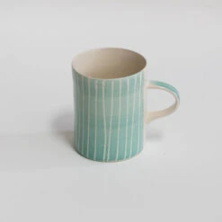 Handmade Sgraffito Stripe Demi Mug – Mint