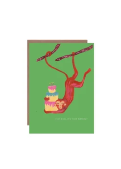 Monkey And Cake Birthday Card