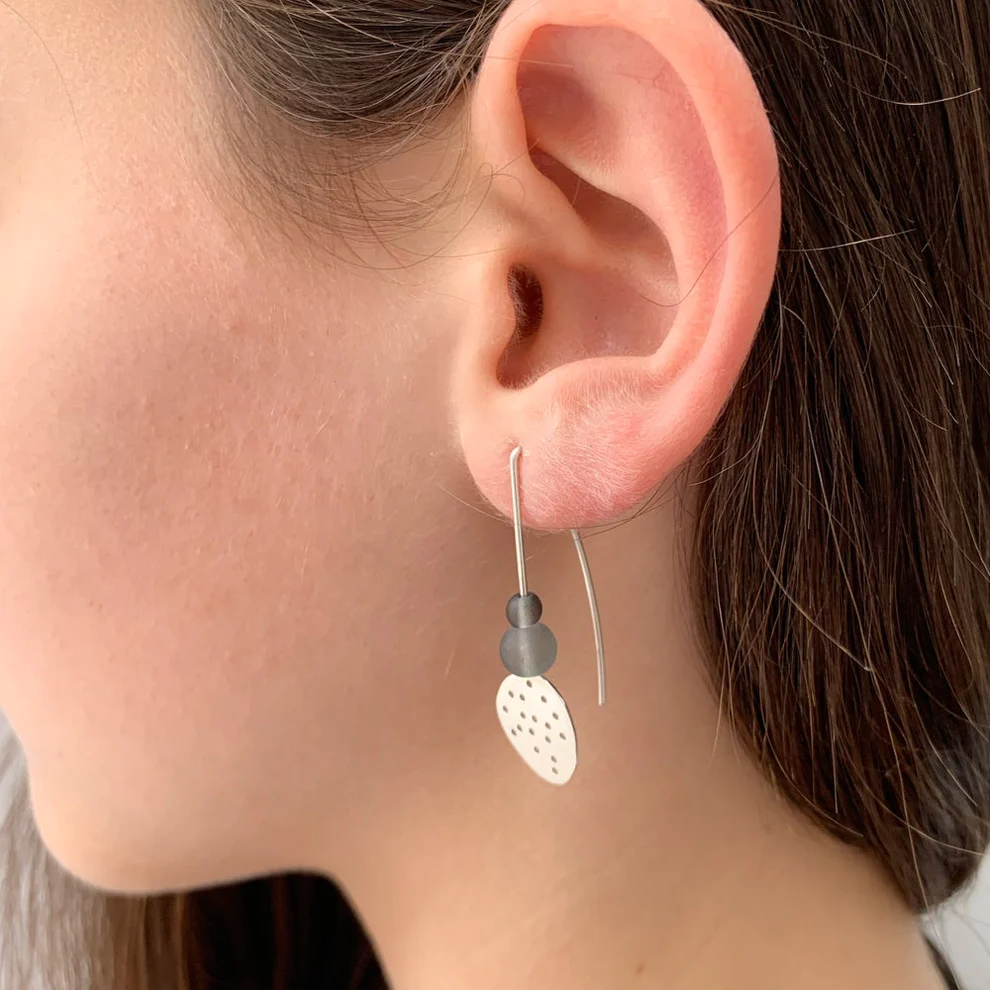 Silver Pebble And Bead Drop Earrings 2 Silver Pebble And Bead Drop Earrings - Image 2