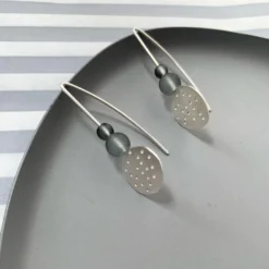 Silver Pebble And Bead Drop Earrings