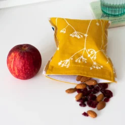 Reusable Snack Bag – Mustard Linen – Hedgerow Design -Household Decoration Shop reusable snack bag mustard hedgerow helen round 3