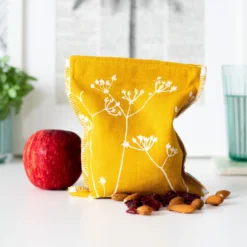 Reusable Snack Bag – Mustard Linen – Hedgerow Design -Household Decoration Shop reusable snack bag mustard hedgerow helen round 4