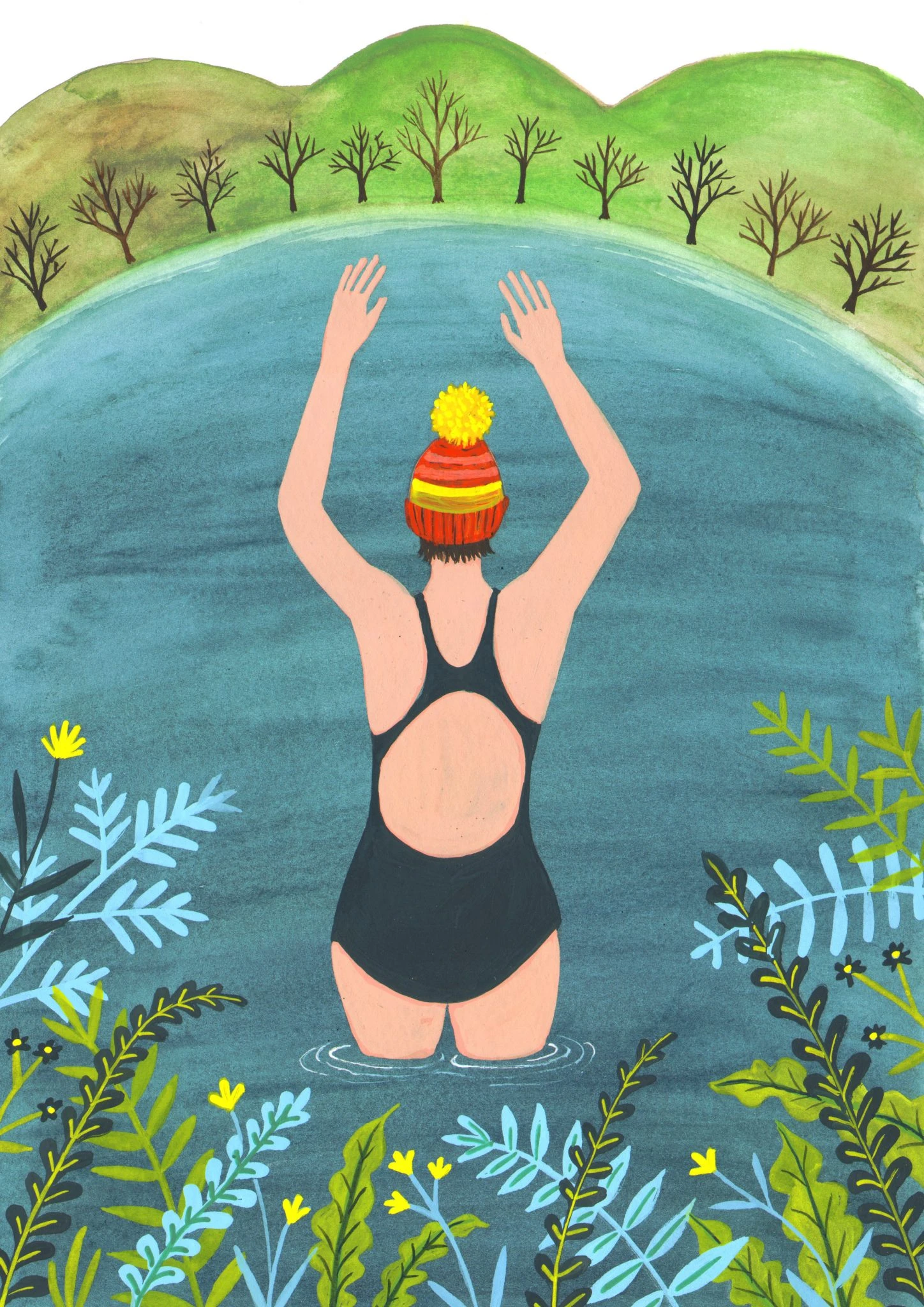 Wild Swimming Woman – A4 Art Print 1 Wild Swimming Woman – A4 Art Print